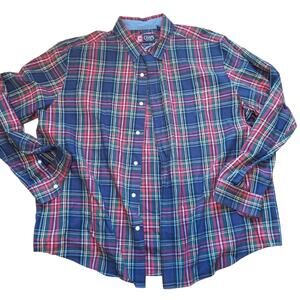 CHAPS Primary Color Plaid Button Up Front Business Casual Shirt Red Blue